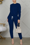 Hide Blue Casual Solid Straight Long Sleeve Two Pieces