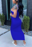Light Blue Fashion Casual Sleeveless U Neck Vest Dress Ankle Length Solid Dresses