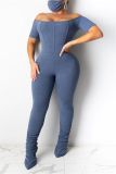 Grey Fashion Sexy Solid Short Sleeve one word collar Jumpsuits