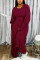 Wine Red OL Long Sleeves O neck Lantern skirt Ankle-Length Solid Dresses