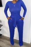 Blue Fashion Casual adult Ma'am Patchwork Solid Two Piece Suits Straight Long Sleeve Two Pieces