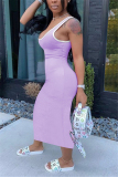 Purple Fashion Casual Sleeveless U Neck Vest Dress Ankle Length Solid Dresses