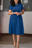Deep Fuchsia Fashion Regular Sleeve Short Sleeve Peter Pan Collar Knee Length Solid Dresses