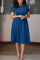 Royal Blue Fashion Regular Sleeve Short Sleeve Peter Pan Collar Knee Length Solid Dresses