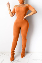 Orange Fashion Sexy Solid Polyester Short Sleeve one word collar Jumpsuits