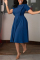 Blue Fashion Regular Sleeve Short Sleeve Peter Pan Collar Knee Length Solid Dresses