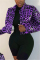 purple O Neck Leopard PU Others Long Sleeve Outerwear