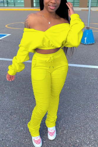 Yellow venetian Fashion adult Ma'am OL Solid Two Piece Suits pencil Long Sleeve Two Pieces