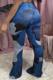 Blue Fashion Casual Regular Camouflage Print Trousers