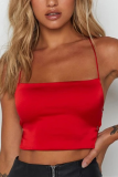 Black Fashion Sexy Spaghetti Strap Sleeveless Off The Shoulder Short Solid Tops