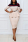 Beige Fashion Casual Three Quarter O Neck Pencil Skirt Knee Length Patchwork Dresses (Without Belt)