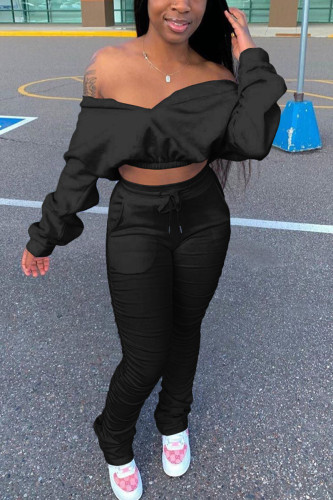 Black venetian Fashion adult Ma'am OL Solid Two Piece Suits pencil Long Sleeve Two Pieces