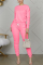 Pink Casual Solid Straight Long Sleeve Two Pieces