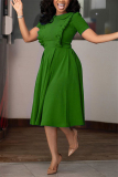Deep Fuchsia Fashion Regular Sleeve Short Sleeve Peter Pan Collar Knee Length Solid Dresses