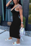 Black Fashion Casual Sleeveless U Neck Vest Dress Ankle Length Solid Dresses