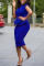 Blue Fashion Regular Sleeve Short Sleeve O Neck Pencil Skirt Mid Calf Solid Dresses