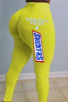 Yellow Elastic Fly Mid Print Straight Pants Bottoms