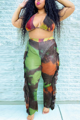 Army Green Sexy Halter Print Plus Size