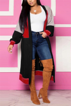 Black Red Fashion Casual Long Sleeve Regular Sleeve Patchwork Coats