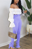 Purple Fashion Casual Skinny Solid Trousers