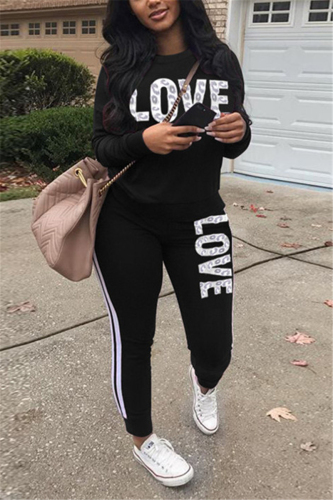 Black Casual Striped Patchwork Solid pencil Long Sleeve Two Pieces