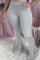 Gray Fashion Casual Boot Cut Solid Trousers