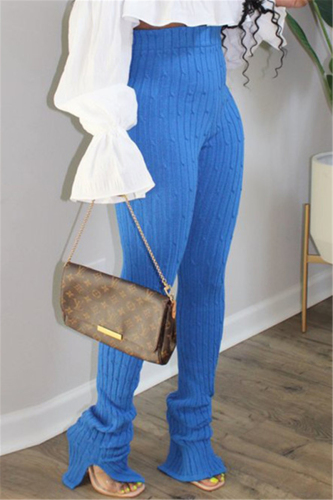 Blue Fashion Casual Skinny Solid Trousers