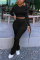 Black Fashion adult Ma'am Street Solid Draped Two Piece Suits pencil Long Sleeve Two Pieces