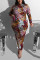 Leopard Fashion Sexy O Neck Long Sleeve Regular Sleeve Print Wrapped Dress Plus Size