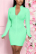 Light Green Casual Regular Sleeve Long Sleeve Zipper Collar Mini Solid Dresses