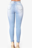 Light Blue Fashion Casual Skinny Solid Jeans