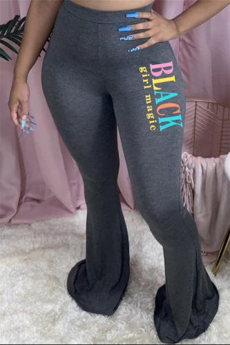 Dark Gray Elastic Fly Mid Draped Boot Cut Pants Bottoms