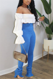 Blue Fashion Casual Skinny Solid Trousers