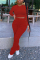Red Fashion adult Ma'am Street Solid Draped Two Piece Suits pencil Long Sleeve Two Pieces