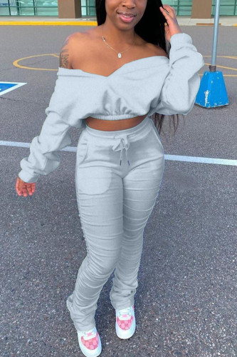 Grey venetian Fashion adult Ma'am OL Solid Two Piece Suits pencil Long Sleeve Two Pieces