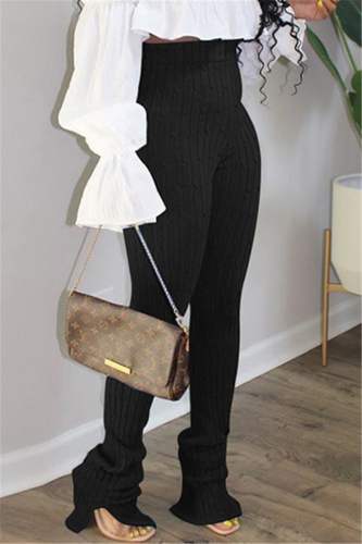 Black Fashion Casual Skinny Solid Trousers
