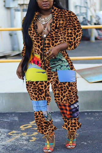 Leopard print Chemical fiber blend Sexy zipper Leopard Print Camouflage Zippered Zipper Plus Size 