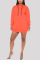 Orange Casual Regular Sleeve Long Sleeve Hooded Collar Mini Solid Dresses