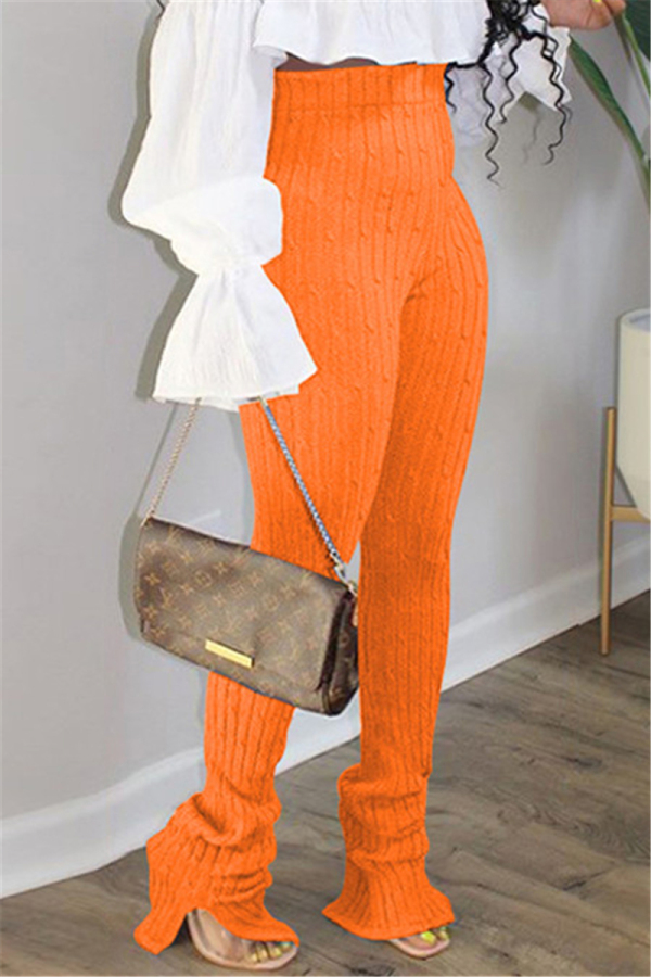 Orange Fashion Casual Skinny Solid Trousers