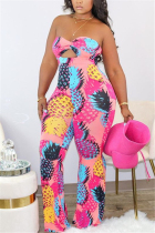 Pink Sexy Wrapped chest Print Pattern Plus Size