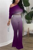 purple Casual Solid Gradient Loose Long Sleeve Two Pieces