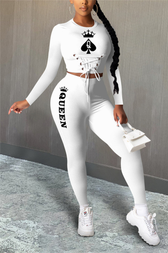 White Fashion Casual adult Ma'am Patchwork Print Two Piece Suits pencil Long Sleeve Two Pieces