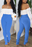 Blue Fashion Casual Skinny Solid Trousers