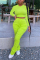 Fluorescent green Fashion adult Ma'am Street Solid Draped Two Piece Suits pencil Long Sleeve Two Pieces