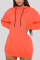Orange Casual Regular Sleeve Long Sleeve Hooded Collar Mini Solid Dresses