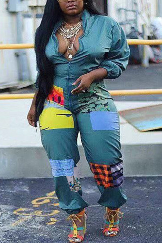 Light Green Chemical fiber blend Sexy zipper Leopard Print Camouflage Zippered Zipper Plus Size 