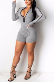 Blue Fashion Sexy Solid zipper Long Sleeve O Neck Rompers