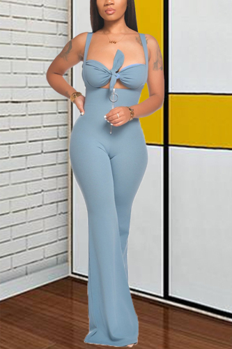 Blue Fashion Sexy adult Ma'am Solid Two Piece Suits Loose Sleeveless Two Pieces
