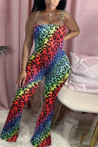 Multi-color Sexy Print Sleeveless Slip Jumpsuits