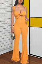 Yellow Fashion Sexy adult Ma'am Solid Two Piece Suits Loose Sleeveless Two Pieces